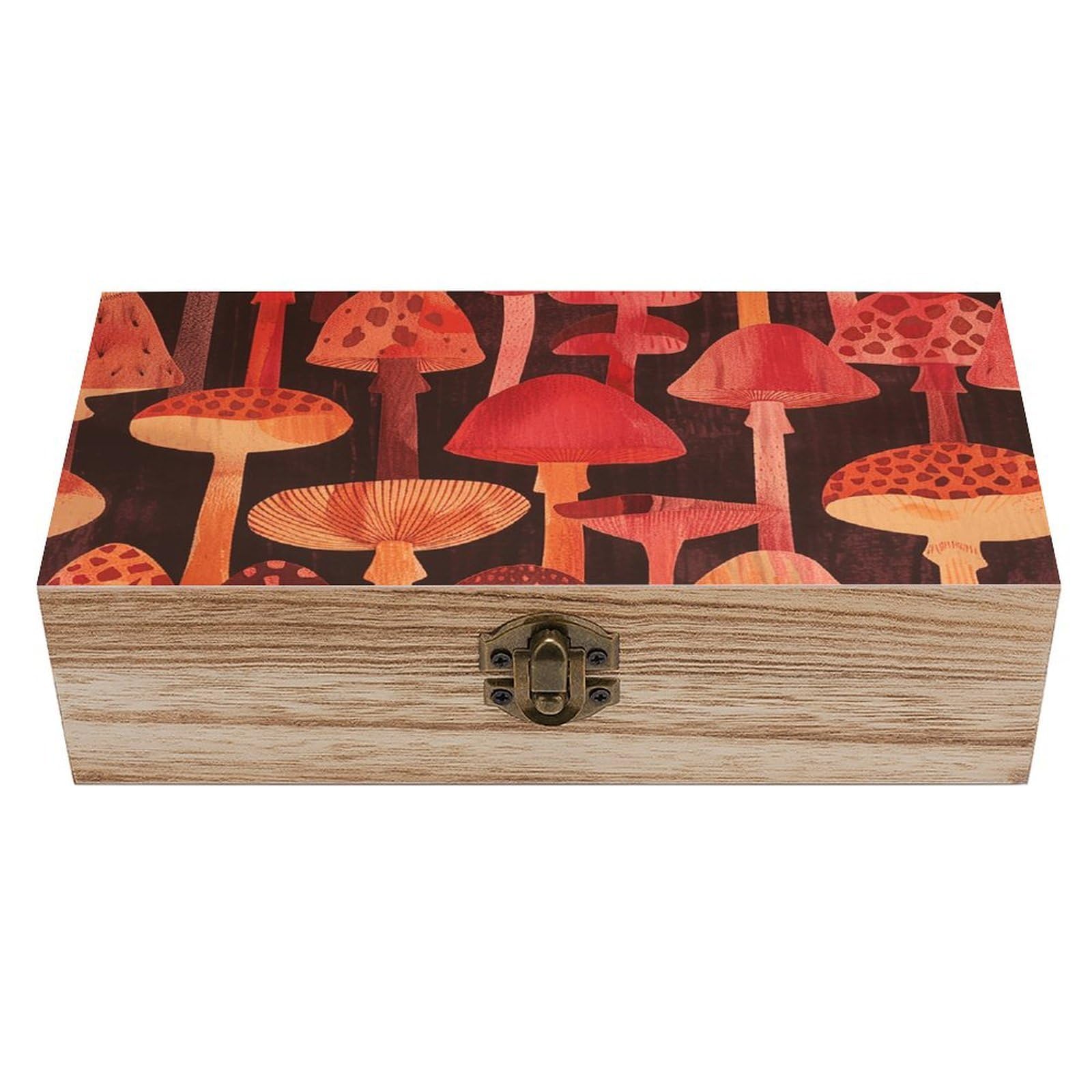 HLBSDM Vintage Wooden Storage Box Orange Mushroom Pattern Keepsake Box for Jewelry Photos Letters Elegant Desktop Organizer for Home Office Decor