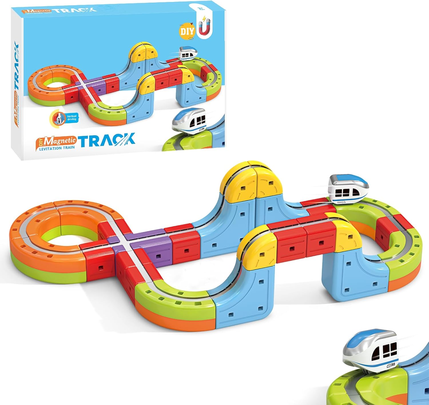 YESHIN Electric Train Set with 3D Flexible Track for Kids Ages 3 4 5 6 7 8 DIY Modular STEM Building Train Tracks and Electric Cars Anti-Gravity Racing Track Building Blocks Toy for Toddlers Ages 3-5