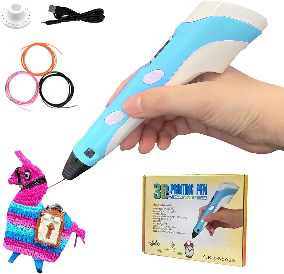 Caneta de Impressora 3D Com Refil Filamento Caneta 3d Profissional Desenho Premium (3 Cores de Refis/3 Metros)-AZUL