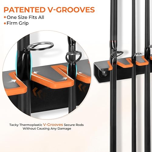 Miniatura 3 de KastKing - Soporte para cañas de pescar vertical patentado V15, estante montado en la pared, almacena 15 cañas o combinaciones de caña y carrete