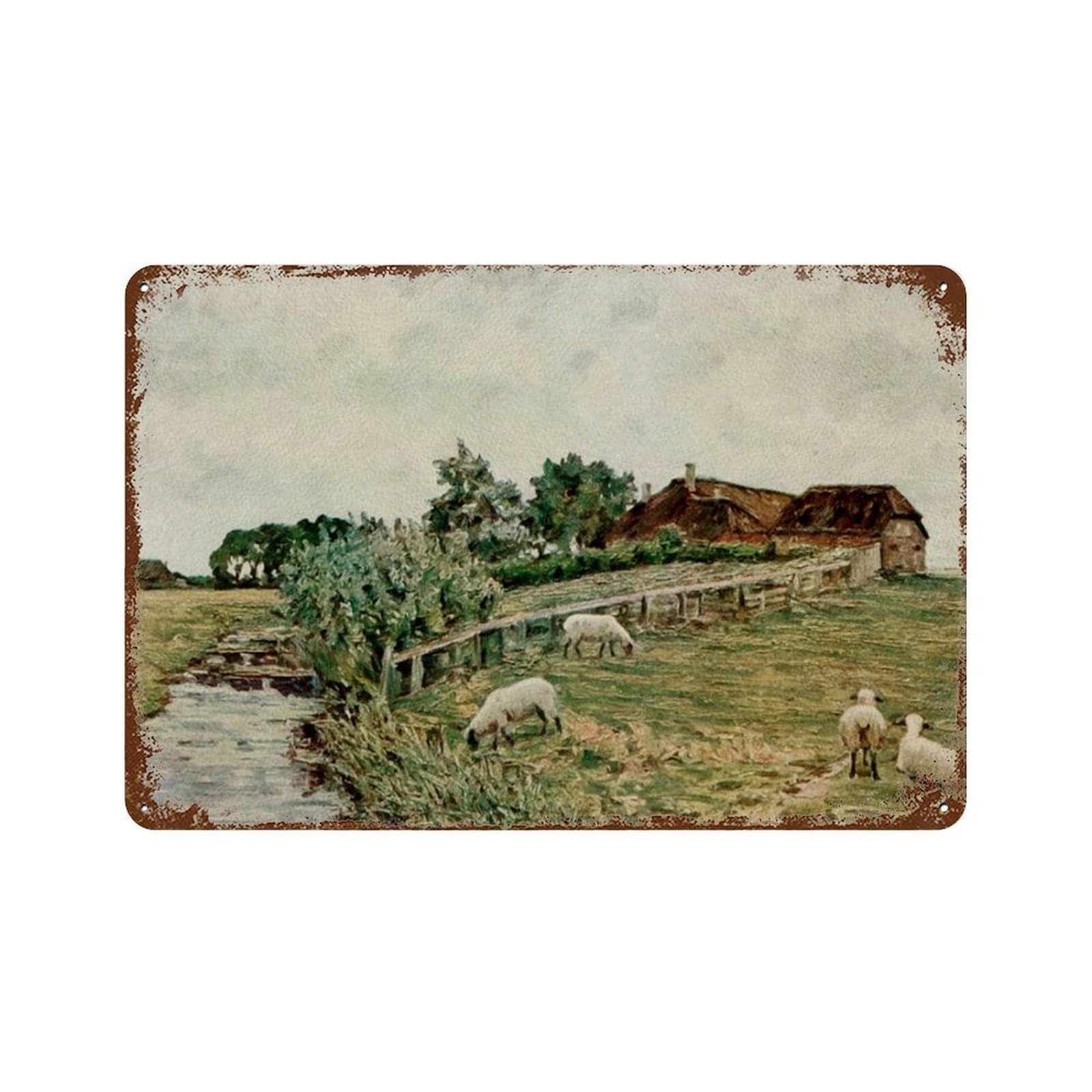 xiaoxiaoshen Vintage Sheep Painting, Country Landscape Farmhouse Wall Decor Art Metal Tin Poster Modern Home Decor Art Home Bar Shop Decorations Vintage Sign 20x30cm
