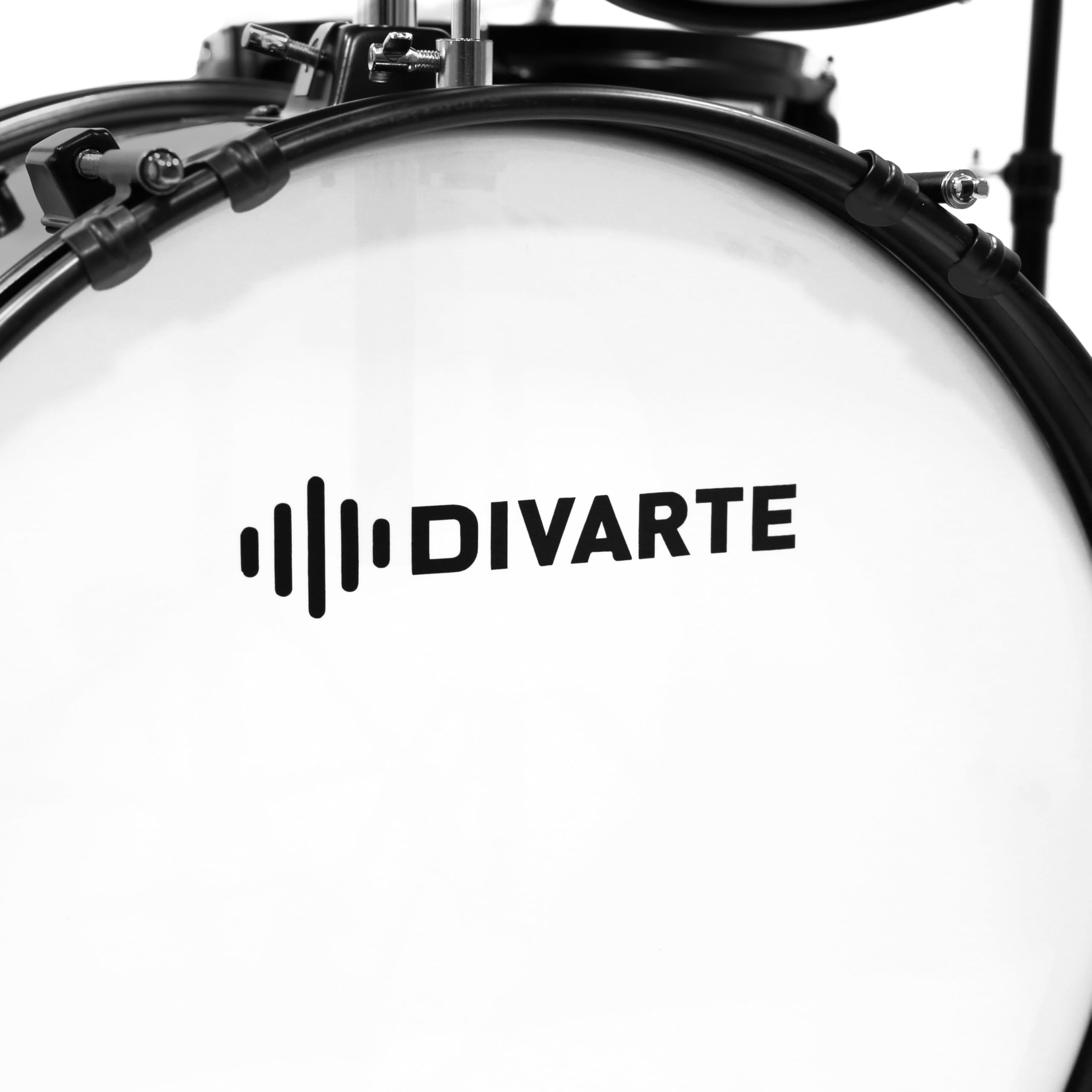 Junior DrumSet Black, kit di batteria regolabile per bambini, dai 6 anni, set di batterie acustiche per principianti con sedile regolabile, piede di charleston e bacchette inclusi.