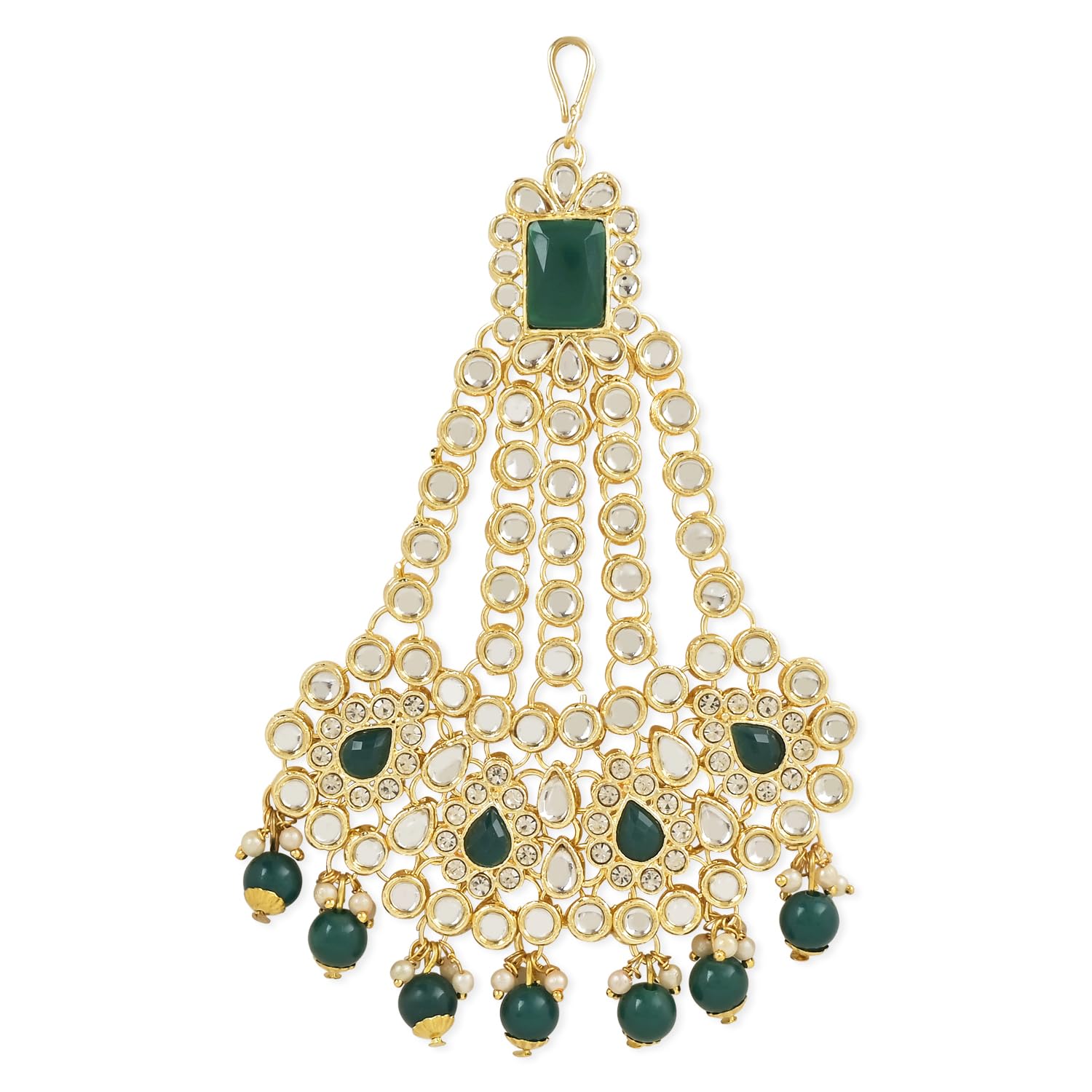 Gold Plated Indian Wedding Bollywood Mughal Beautiful Long Pearl Kundan Jhumar Passa/Jhoomar Maang Tikka for Women