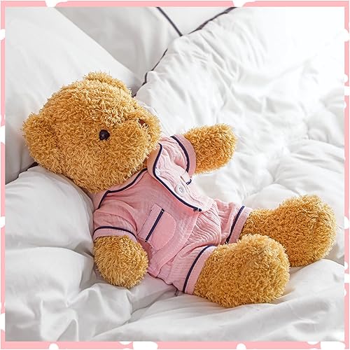 Miniatura 5 de Hungdao 2 juegos de ropa de oso de peluche, accesorios de oso rosa y azul, pijama de doble capa de muselina de manga corta, pijama superior e