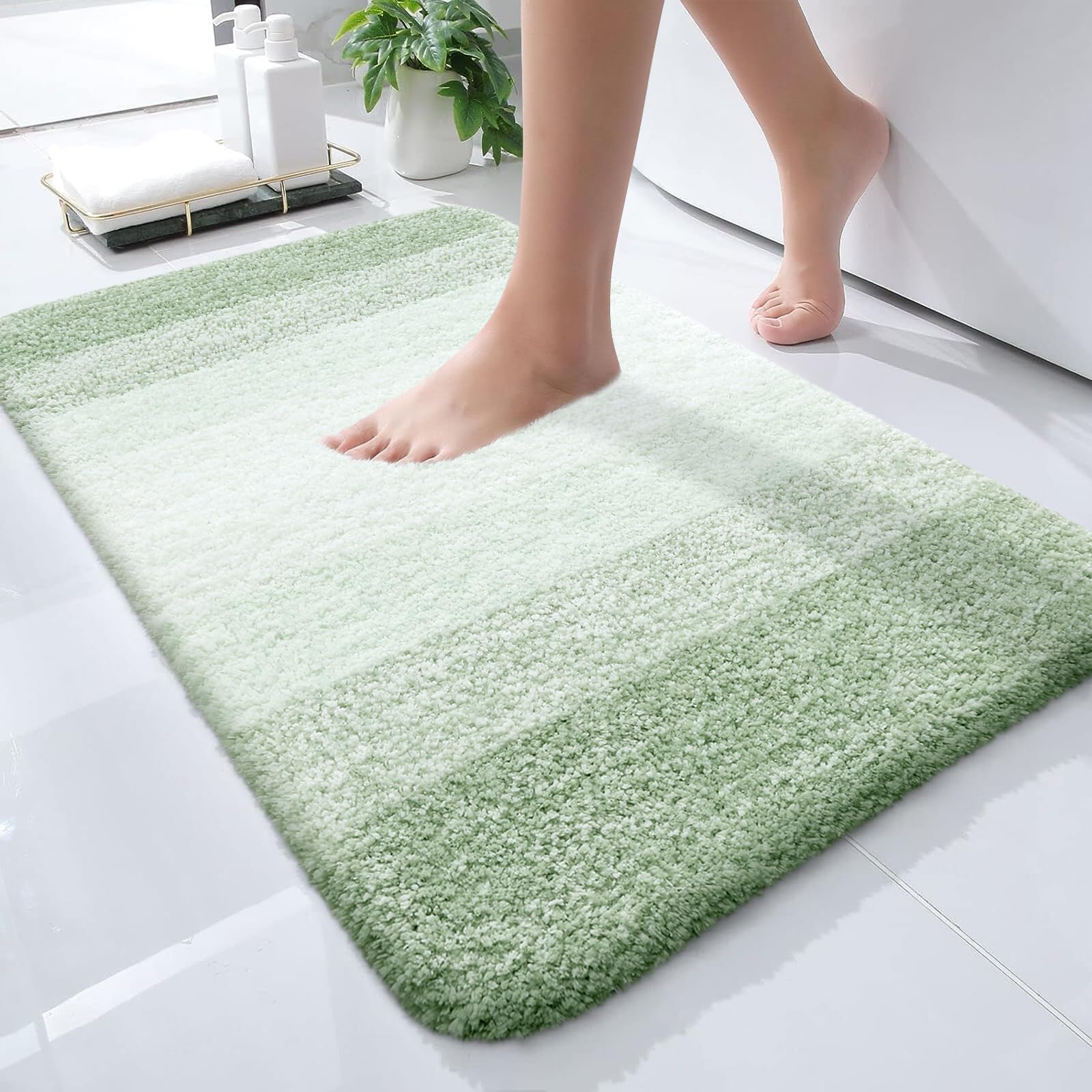 OLANLY Small Bathroom Rugs 24x16, Extra Soft Absorbent Microfiber Bath Rugs | Sage Green, Non-Slip Quick-Drying Rubber Backing, Washable Plush Bath Mat for Floor, Tub and Shower, Home Decor Accessories