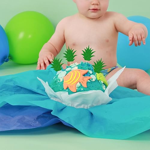 Miniatura 4 de 36 piezas de adornos para cupcakes de piña verde con purpurina verde para Luau despedida de soltera, fiesta de verano tropical, decoración de