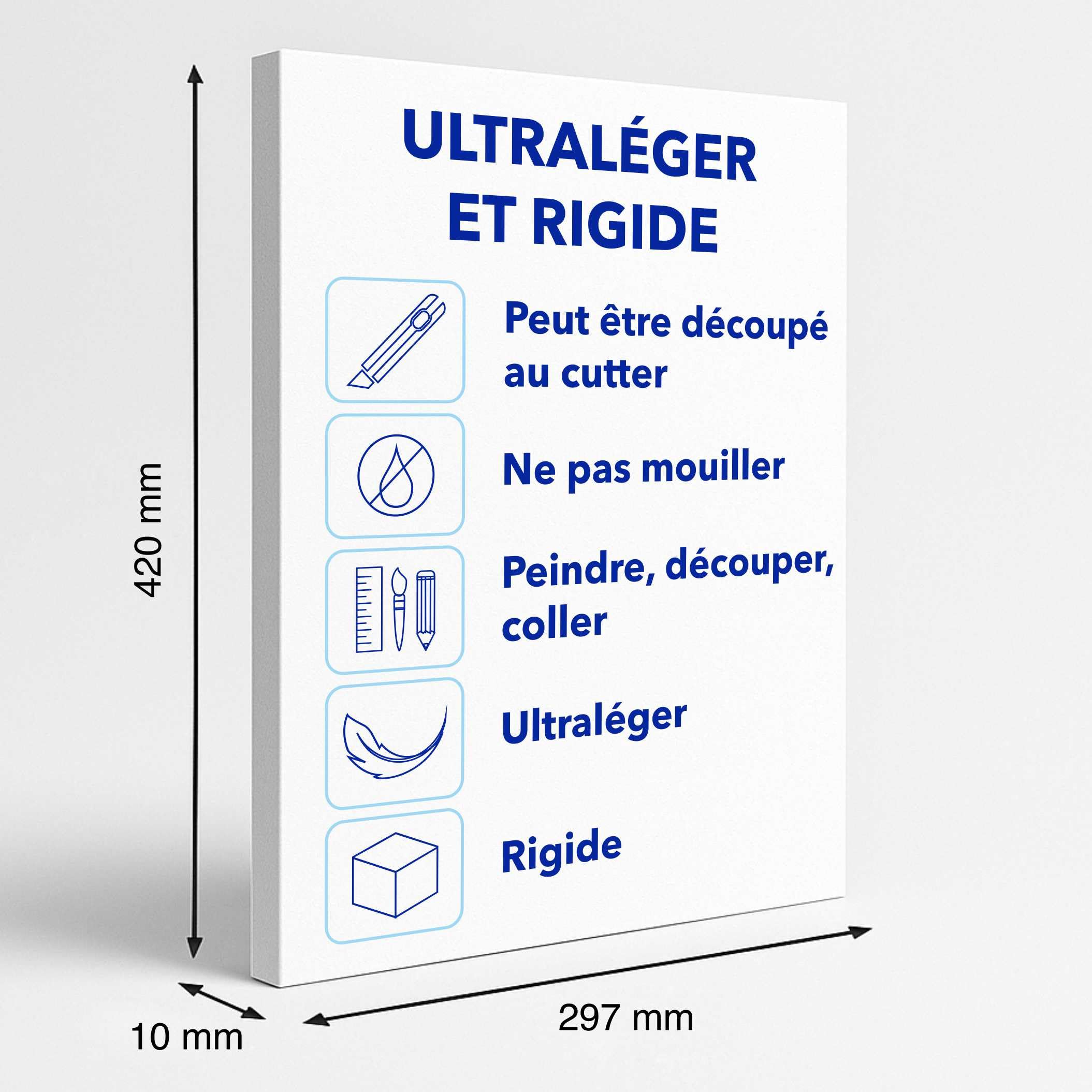 GOYAPRINT Carton Plume A3 10mm Lot de 4 Panneaux Mousse Légers Rigides | Pour Travaux Manuels, Photo, Affichage et Exposition | Léger, Facile à Découper et Punaiser