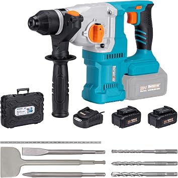Berserker 1-1/8" Cordless Rotary Hammer Drill 2X4.0Ah Battery with 3 in. SDS Plus Scaling Chisel