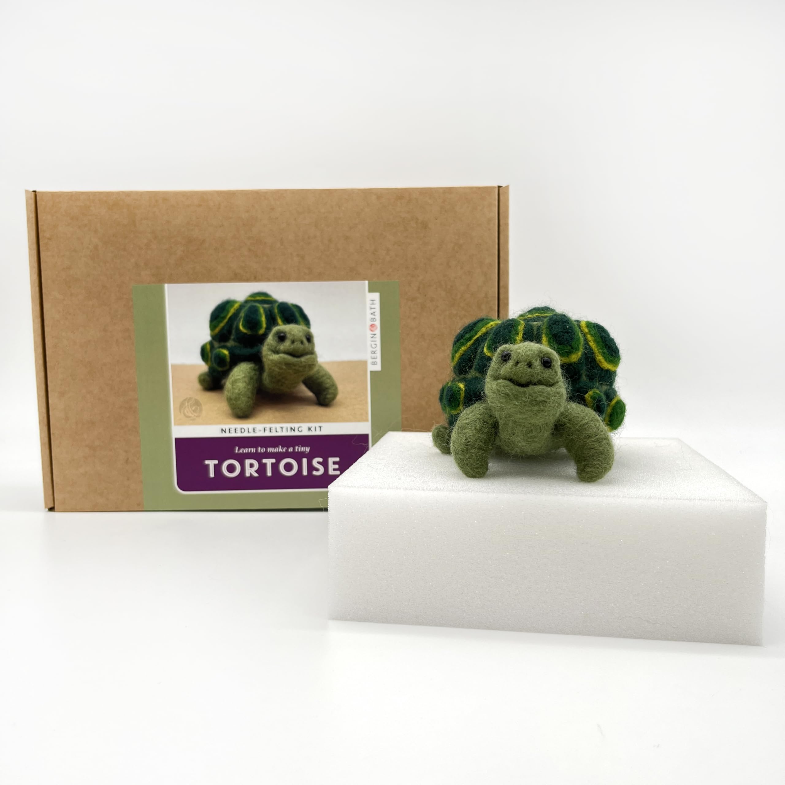 Bergin & Bath Green Needle Felting Kit, Tortoise. Learn To Make A Cute Little Tortoise With This Craft Kit For Adults And Teens. A Creative Gift For Her! (With Felting Mat)