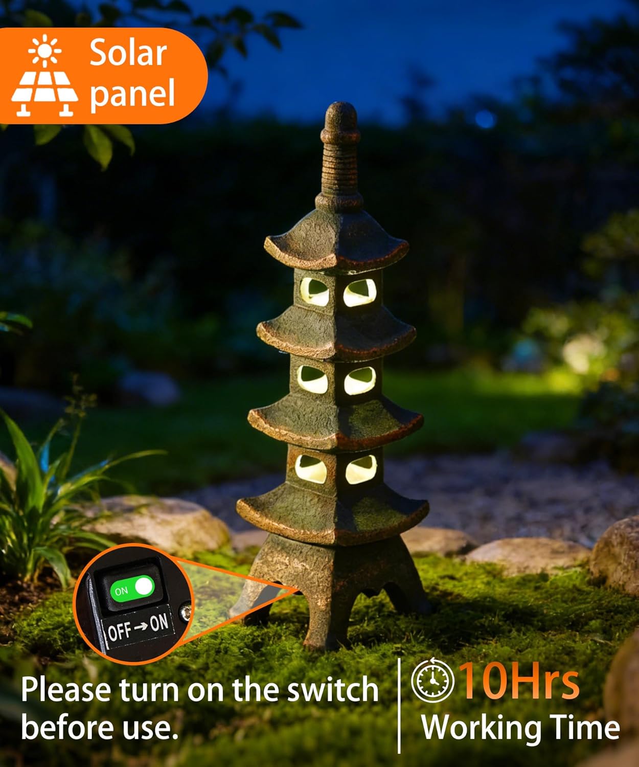 Nacome Solar Pagoda Garden Statues: 25.6 inches Multi-Layer Outdoor Waterproof Resin Zen Decor for Landscape Balcony Patio Porch Yard Ornament(Bronze)