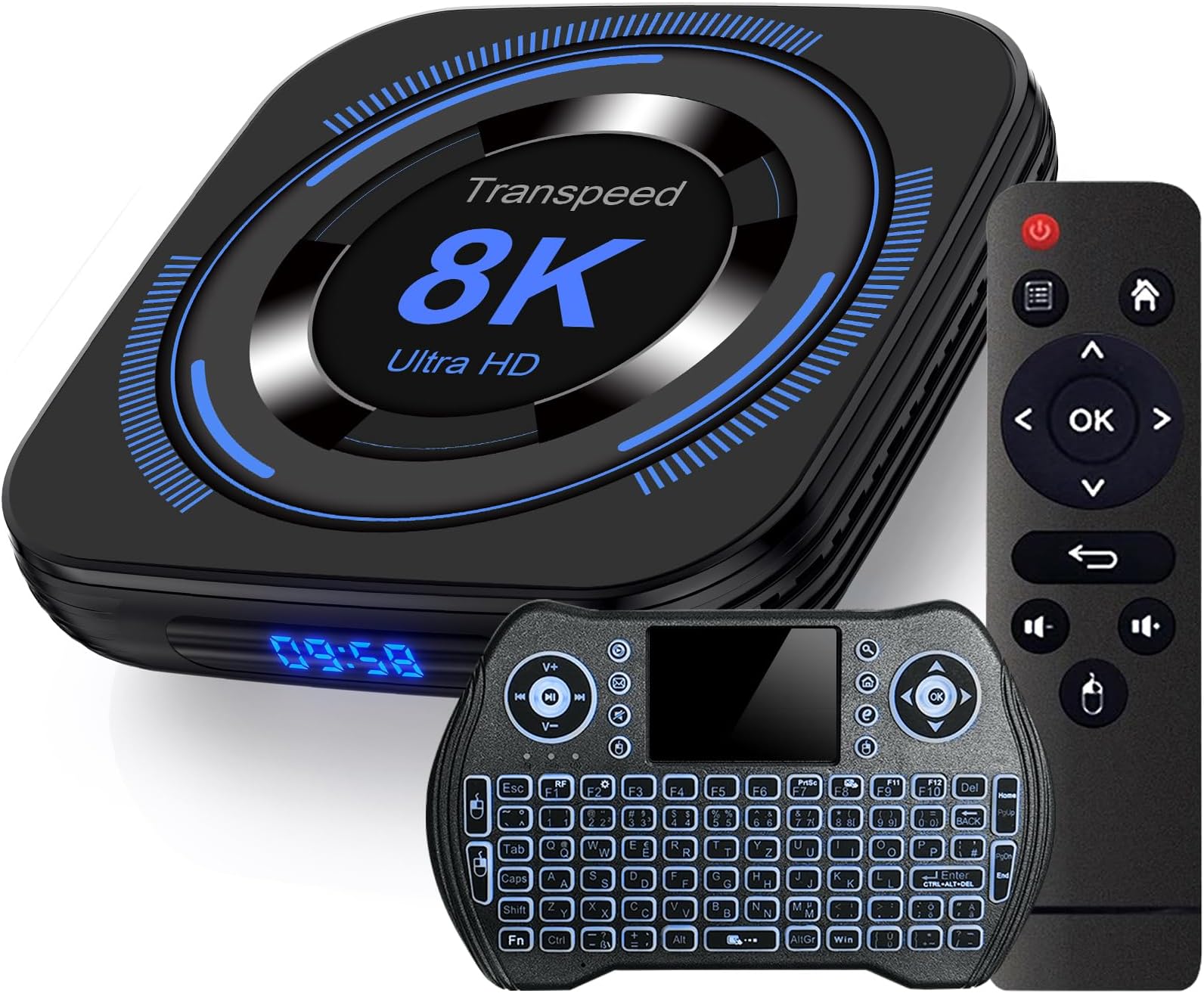 Transpeed Android TV Box 12.0 4GB RAM 32GB ROM Support 8K 6K Dual-WiFi 2.4G 5.8G Android Box H618 Chipset with HDR10 BT5.0 USB 2.0 3D Ethernet with Mini Backlit Keyboard