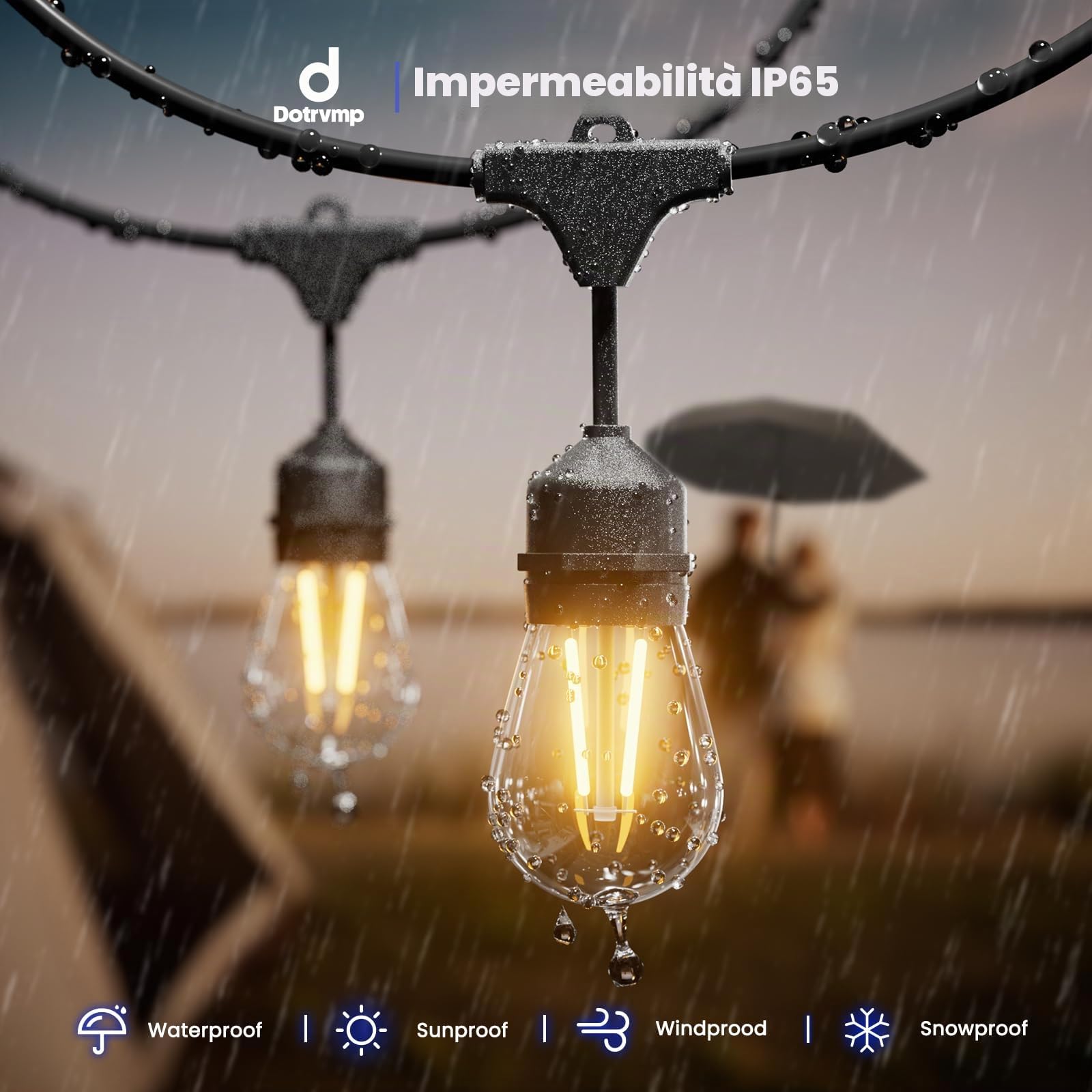 Catena Luminosa Esterno 30m【PESANTE】 S14 LED 2W E27, IP65 Impermeabile e Robusta Collegabile Antirottura 2700K Bianco Caldo per Giardino, Patio, Balcone, Feste, Matrimoni, Giardini, Terrazze