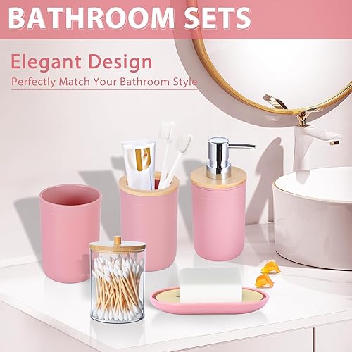 Miniatura 2 de iMucci Juego de accesorios de baño de 5 piezas de plástico para decoración de baño, soporte para cepillos de dientes, vaso para cepillos de dientes,