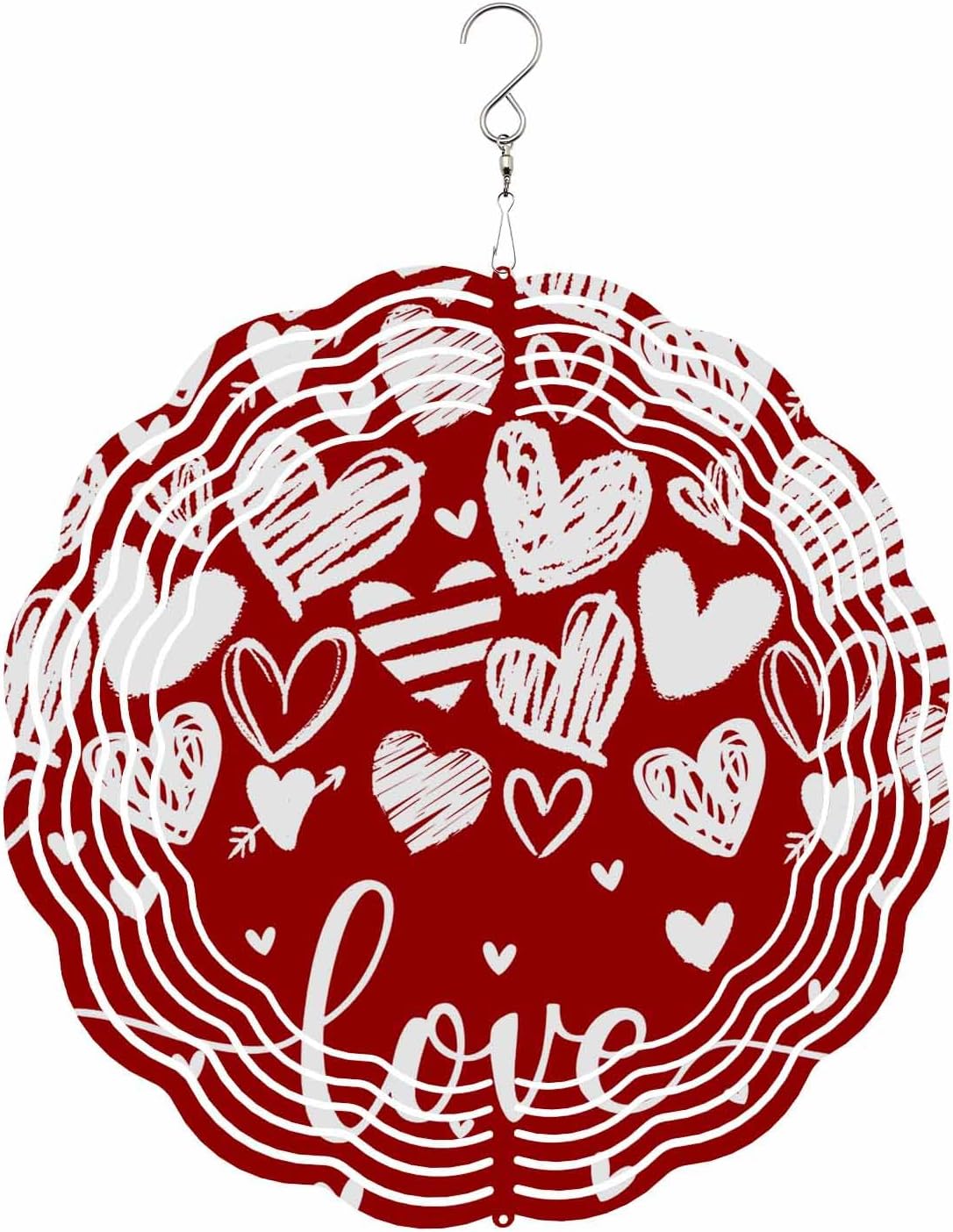 Valentine's Day Red Theme Wind Spinners for Yard and Garden, Metal Wind Spinner Hanging for Outdoor Indoor, Love Heart Porch Garden Wind Sculptures Decor Spring Summer Ornament Spinner 10inch(Round)