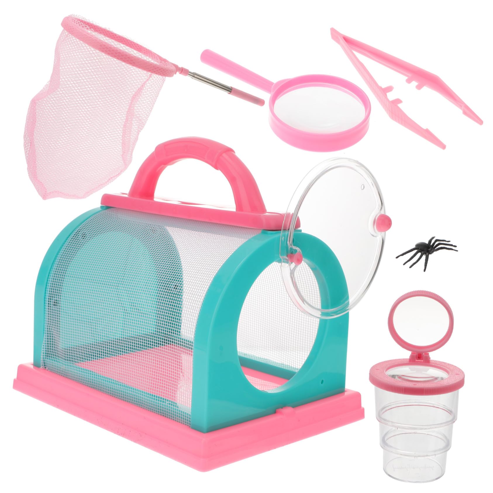 Kit de Captura de Exploración para Niños, 1 Juego Rosa | Red y Jaula de Observación, Plástico y Tela, para Camping y Actividades de Observación Biológica al Aire Libre