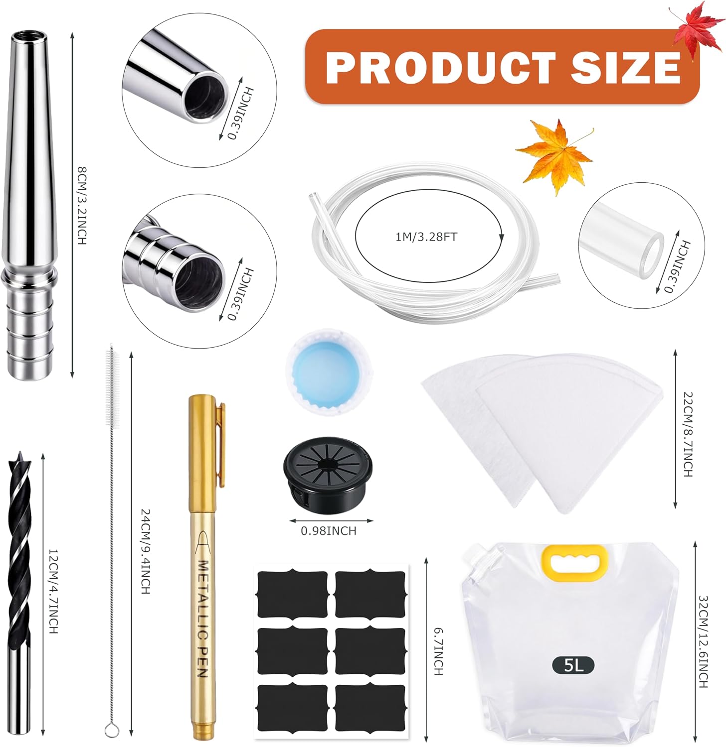 Fayoo Maple Syrup Tapping Kit - Maple Tree Tapping Kit with 6 Stainless Steel Maple Tree Taps, 6 Food Grade Maple Syrup Tubing, 6 Pcs 5L Bags and 3 Syrup Filters for Experts or Beginners