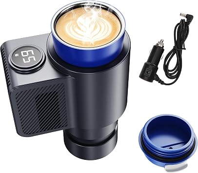 2 in 1 Car Heating Cooling Cup Car Heated Mug,12V 36W Smart Portable Electric Heated and Cooled Travel Coffee Cup,Practical Small Cooling and Heating for Milk Water Coffee BeverageDeep Black