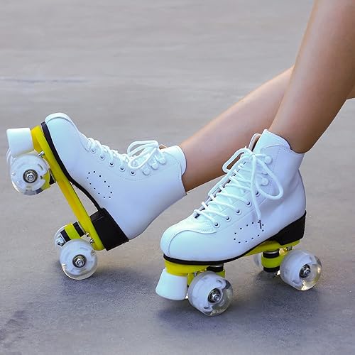Miniatura 5 de Patines para hombres y mujeres, patines Derby negros con 4 ruedas brillantes, patines clásicos de doble fila para interiores y exteriores