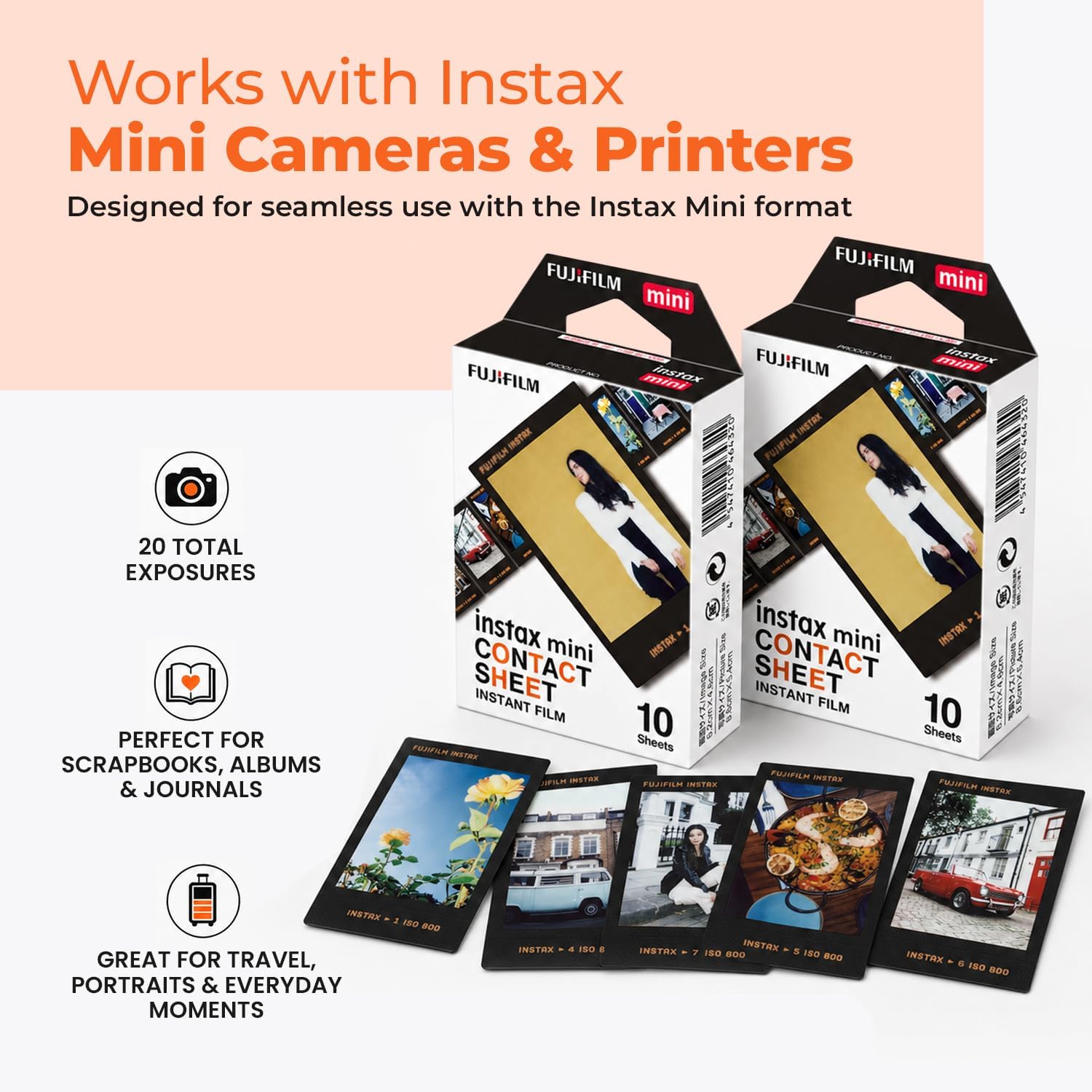 FUJIFILM Instax Mini Contact Sheet Instant Film (20 Shots) + 4 AA Batteries + BluebirdSales Microfiber Cleaning Cloth – Creative Photography Bundle (20 Shots Contact Sheet) image 5