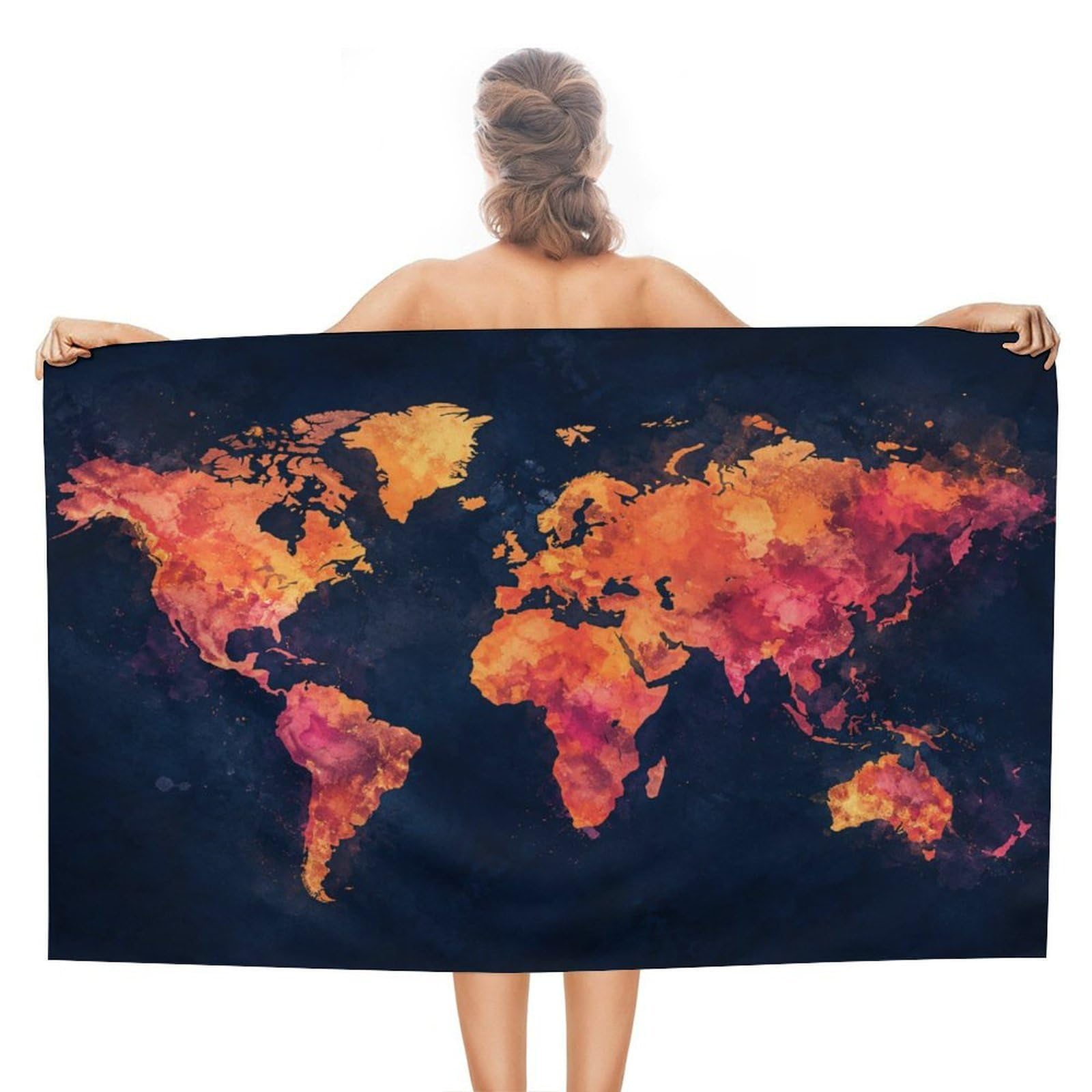 Anceky World Map Watercolor Oversized Beach Towel Quick Dry Sand Free Microfiber Travel Towel Lightweight Multi Purpose Beach Blanket Pool Gym Bath Towel 51x31 in