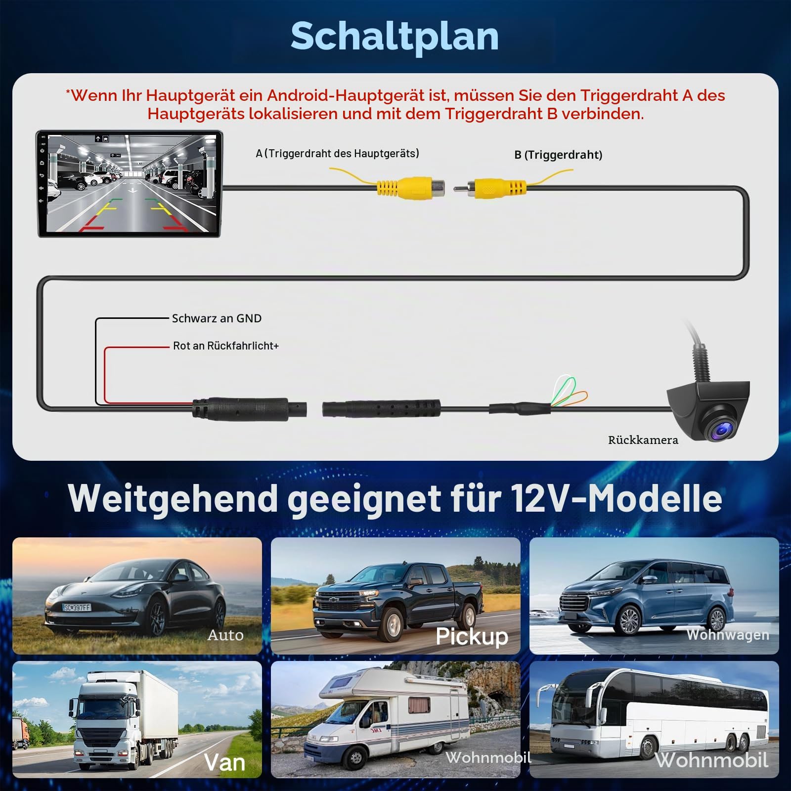 AHD 1080P Auto Rückfahrkamera 170º Weitwinkel Nachtsicht Auto 360° Drehbar Rückfahrkameras IP69 wasserdichte Universal Rückkamera für Wohnmobil SUV Pickup Van.