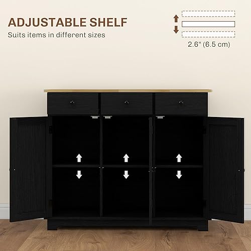 Vista 32 de HOMCOM Sideboard with Solid Wood Countertop, Modern Kitchen Storage Cabinet, Coffee Bar Cabinet with 2 Drawers, Doors and Adjustable Shelf, Black