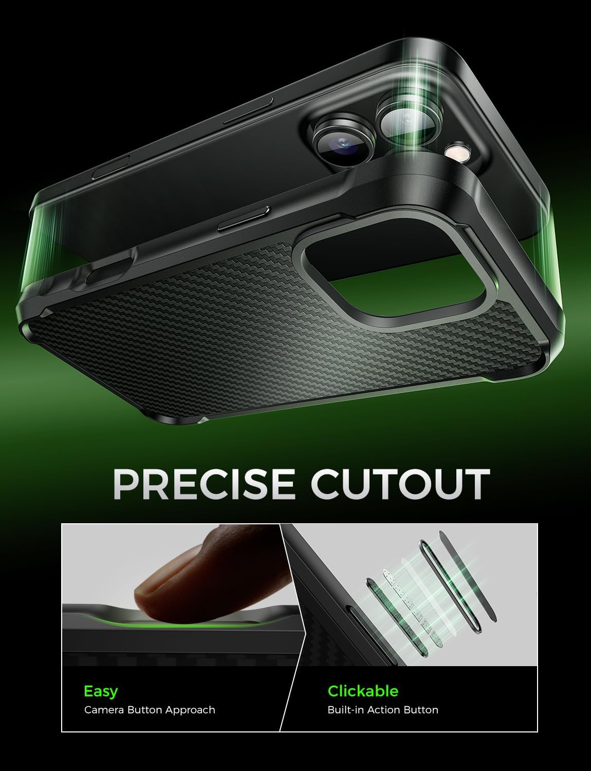 MAGIC JOHN for iPhone 16 Pro Phone Case 6.3", Carbon Fiber [Military-Grade Protection][Compatible with Magsafe] Precise Cutouts,Full-Wrap Shockproof Rubber Cushioning Case，Black - Image 2