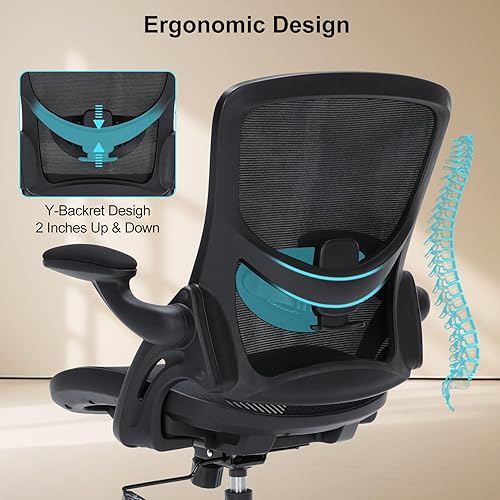 Miniatura 5 de Silla de oficina, silla de escritorio ergonómica con soporte lumbar ajustable, cómoda silla de malla transpirable con ruedas y reposabrazos