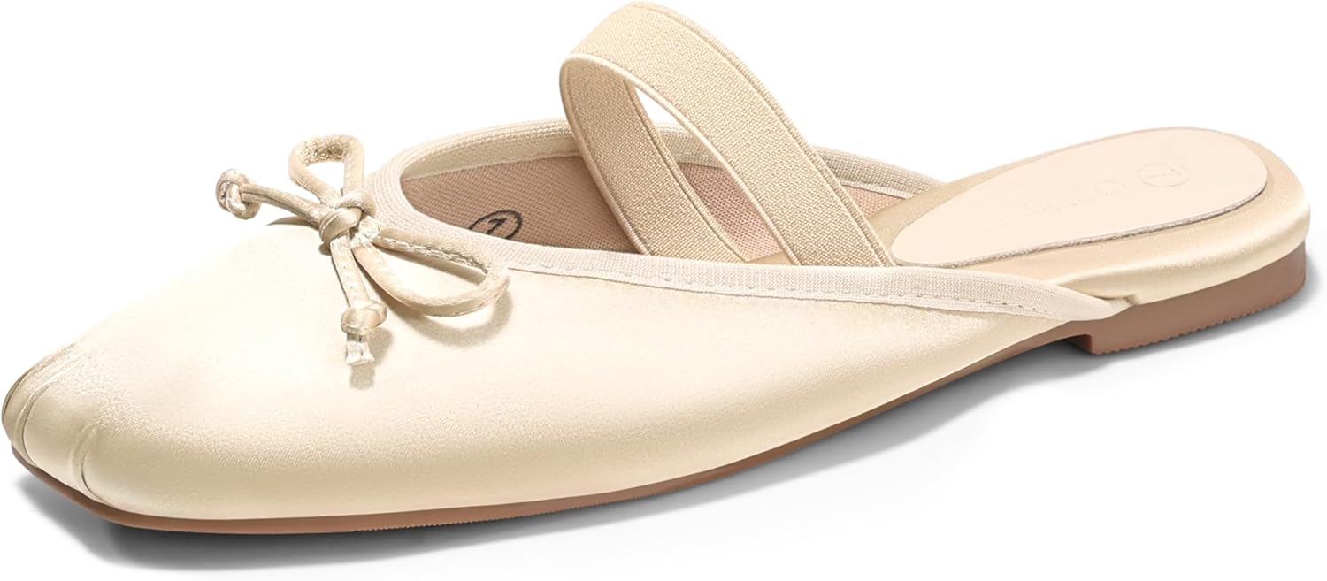 Coutgo Womens Ballet Flats Mules Bow Square Toe Slip On Slides Work Office Party Dress Shoes - Image 4