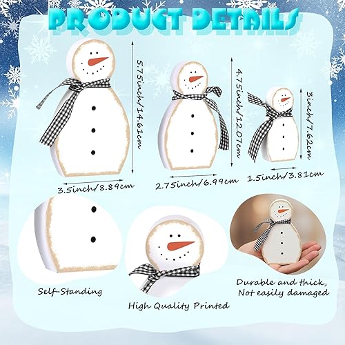 Miniatura 2 de 3 piezas de adornos de madera de muñeco de nieve de Navidad, centros de mesa rústicos de Navidad, bandeja escalonada, decoración de mesa para