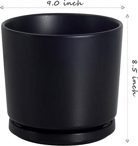 Miniatura 2 de Ekirlin - Macetas de 9 pulgadas para plantas, macetas de cerámica para plantas en interiores, contenedores modernos de suculentas con platillo de