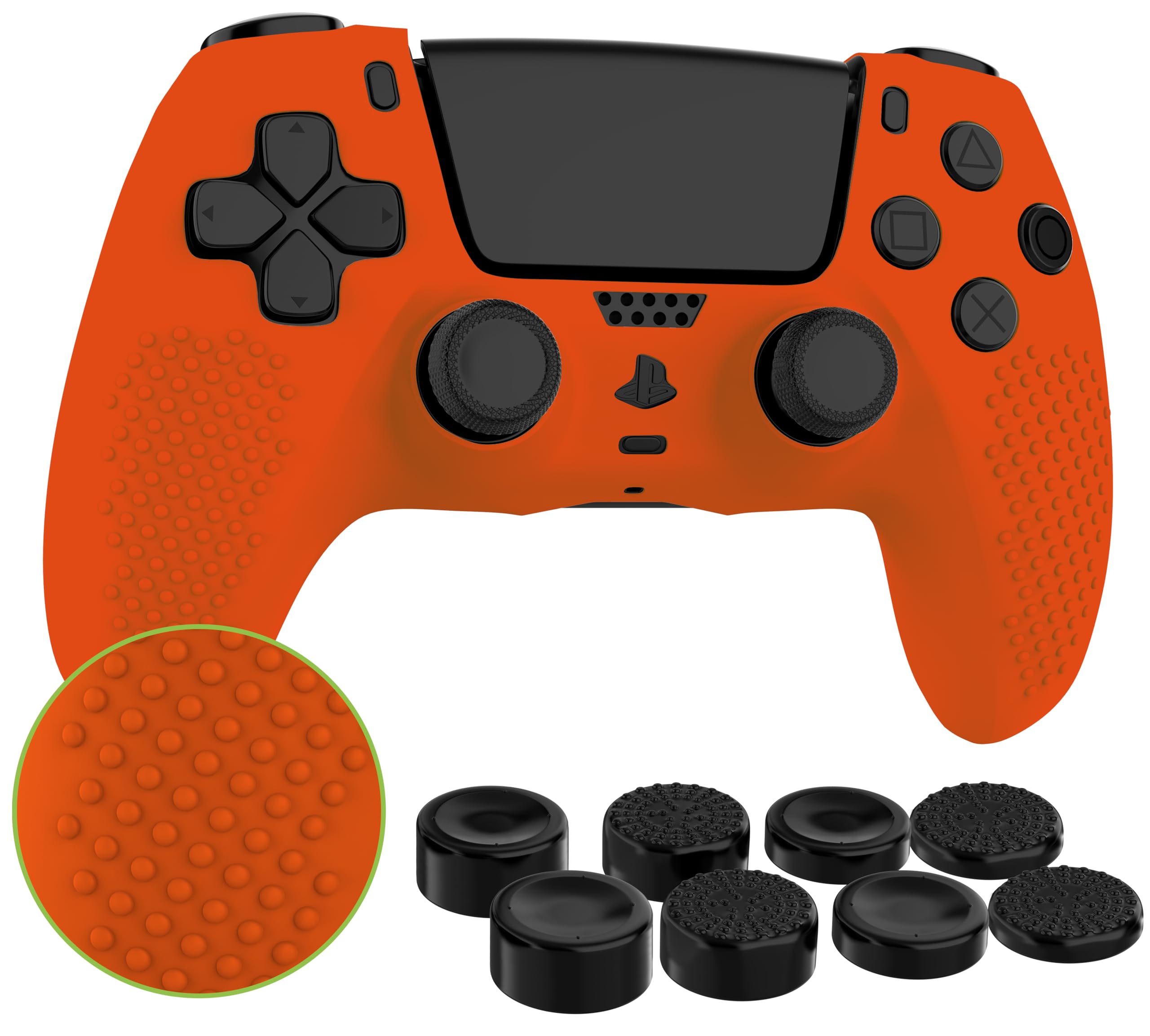 MyGadget Funda de Silicona Mando PS5 - con 8 Botones de Thumbsticks (2 Pares Altos | 2 Pares Bajos) - Carcasa para PlayStation 5 Dualsense Wireless en Naranja - 1