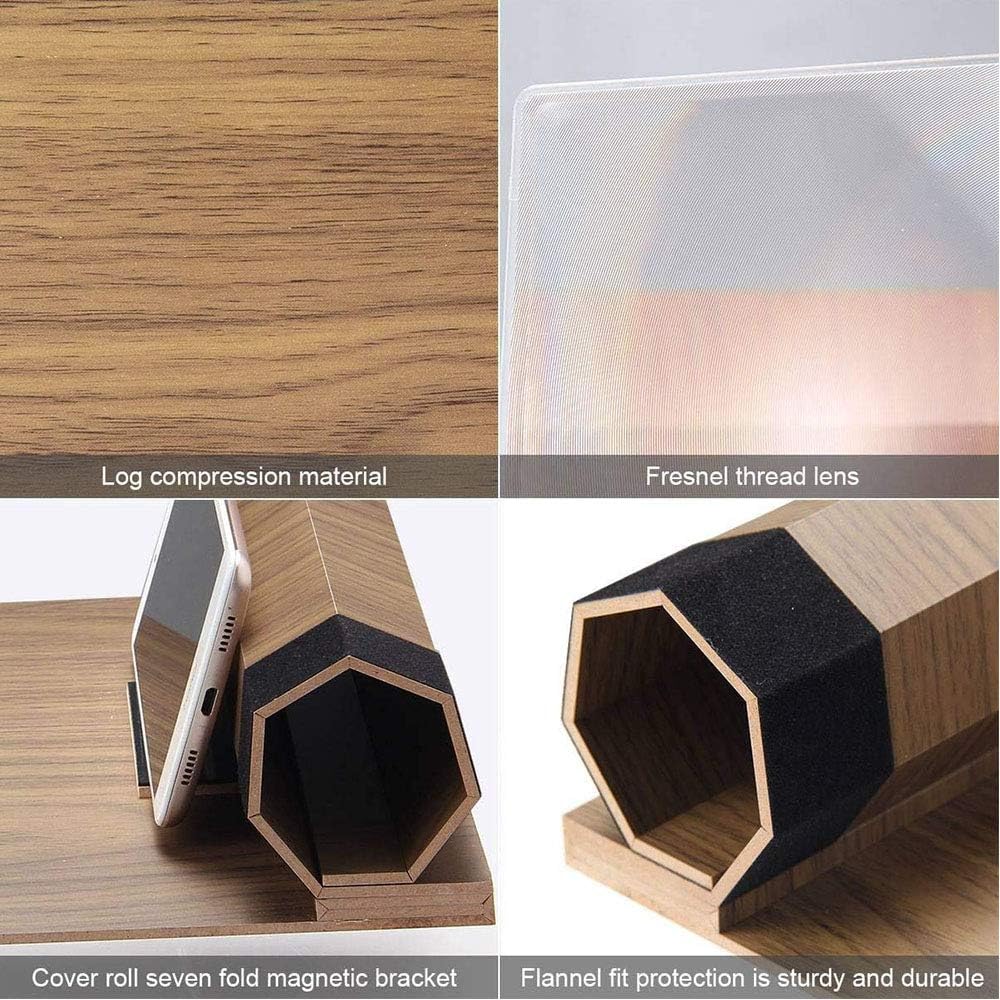 12''3D HD Screen Magnifier, Solid Wood Grain Foldable Mobile Phone Screen,Suitable for Watching Movie Videos on All Smartphones Gift