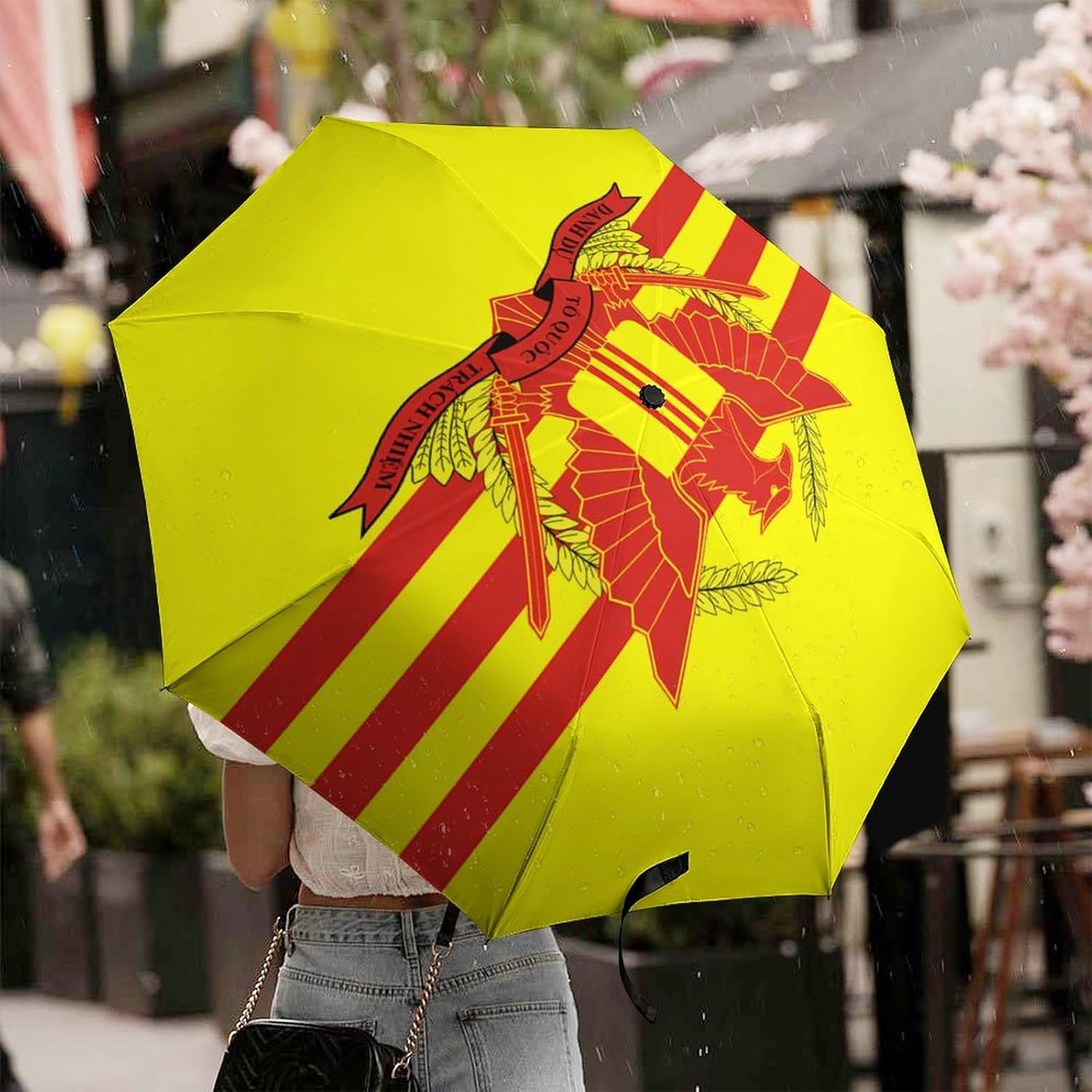 War Flag of South Vietnam Travel 3 Fold Umbrellas Windproof Automatic And Manual Umbrella Portable for Rain And Sun