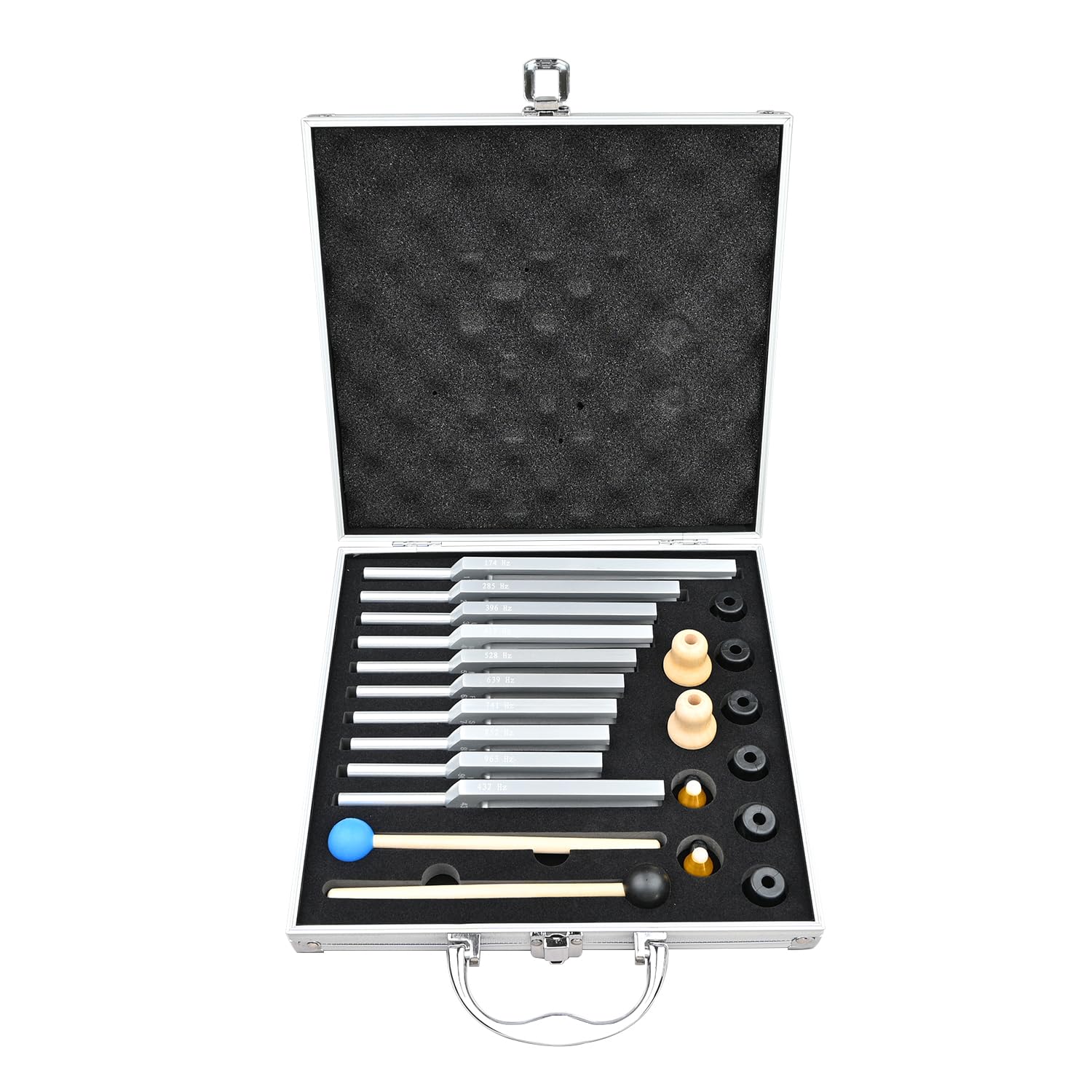 Jeu De 9 Diapasons De Guérison Sonore - Fréquences 174Hz à 963Hz, Alliage Aluminium, Avec Marteau Et Sac