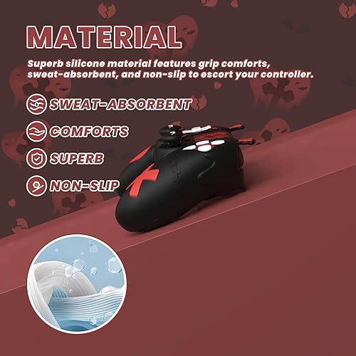 Vista 4 de PlayVital Gothic Imp Series Cute Silicone Case for ps5 Controller with 4 Thumb Grips and 6 Stickers, Anti-Slip Silicone Skin Cover, Compatible with