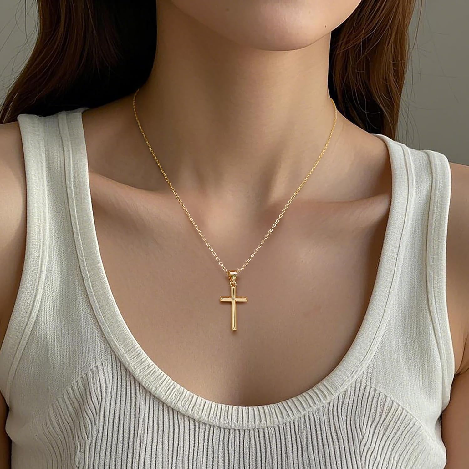 ENROSE 14K Gold Cross Necklace for Women Small Cross Necklace for Women 14K Gold Necklaces for Womens Trendy Modern Minimalist Inspiration Golden Jewelry for Womens Crosses Pendant (A-Cross) - Image 5