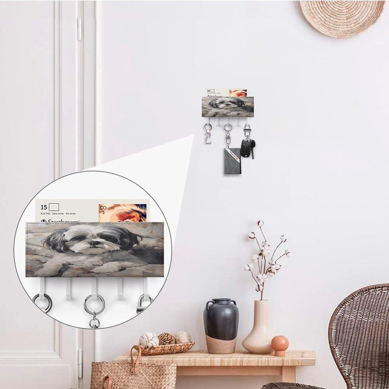 Key Hooks for Wall, Key Rack Wall Mount Shih Tzu Printed Key Hanger Key Holder Key Rack Organizer for Wall for Entryway Front Door Hallway Office