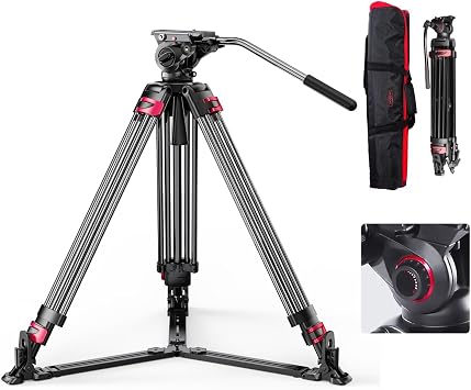 miliboo MTT609A Professional Heavy Duty Aluminum Video Tripod with Fluid Head, 33lb Load, Ground Spreader, 75mm Bowl, 66" Max, Quick Release, for DSLR Camcorder Live Streaming Wedding Travel