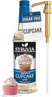 Syruvia Sugar Free Coffee Syrup, Cupcake Flavored Syrup for Drinks, Lattes, and Desserts – 25.4 fl oz, With Pump