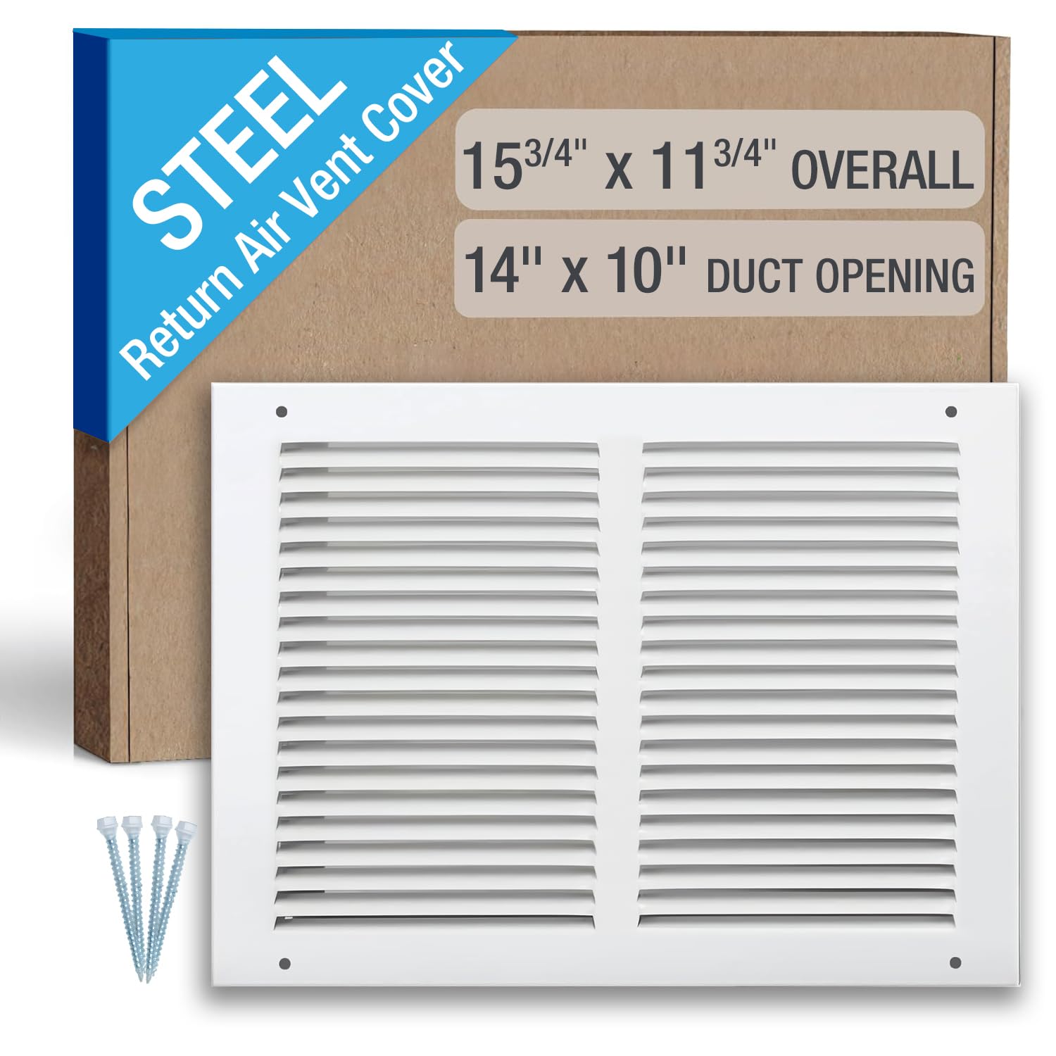 Photo 1 of Hoovate 14 x 10 Inch (Duct Opening) Return Air Vent Cover, Louvered Steel HVAC Grille for Wall and Ceiling, White Powder-Coated Rust-Resistant Finish, Decorative Design, Easy to Install