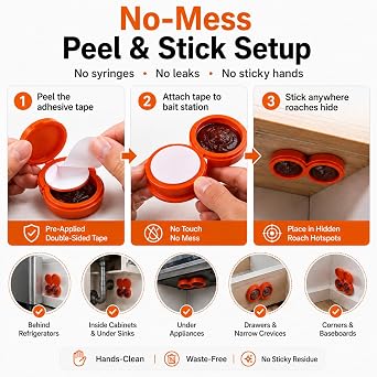 80Pcs Roach Bait Indoor Infestation,Powerful Attraction Cockroach Gel Bait,Roach Repellents for Small Large Roach,Cockroach Deterrent,Easy to Apply Cockroach Control for Effective Home Protection