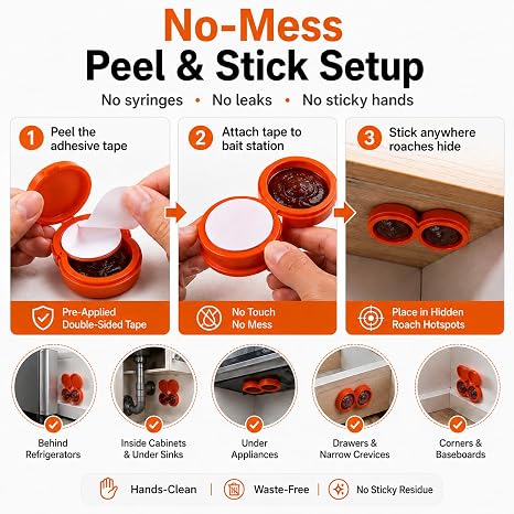 80Pcs Roach Bait Indoor Infestation,Powerful Attraction Cockroach Gel Bait,Roach Repellents for Small Large Roach,Cockroach Deterrent,Easy to Apply Cockroach Control for Effective Home Protection