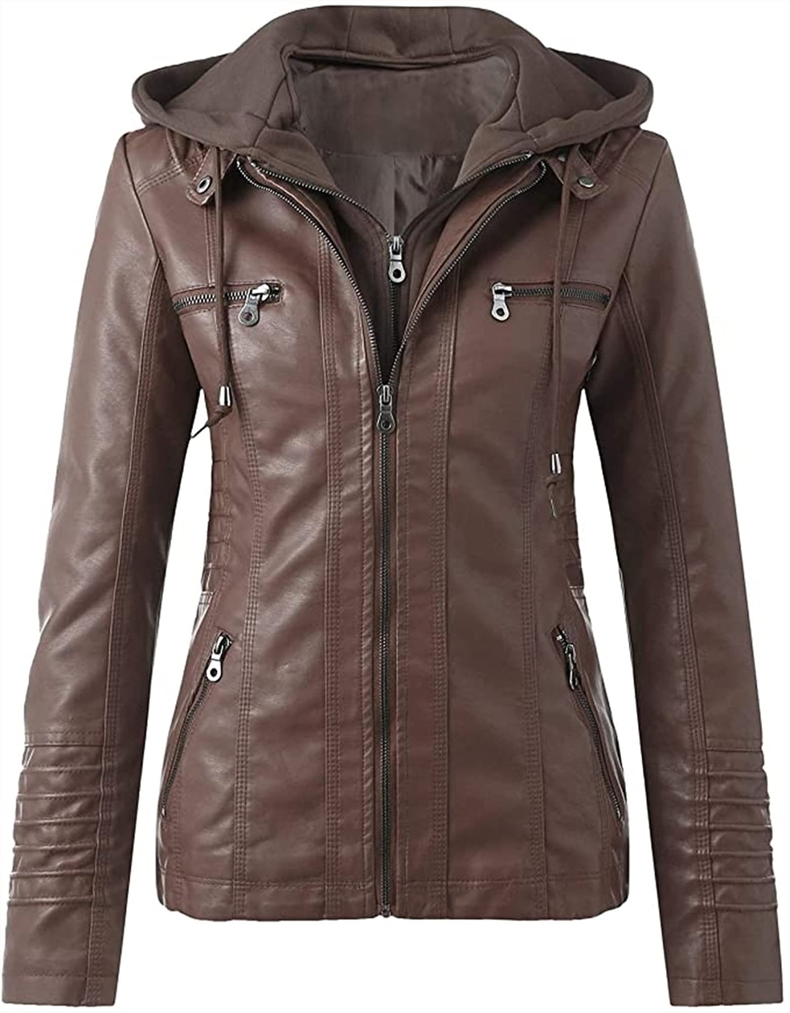 QLXYYFC Lederjacke Damen Herbst Winter Motorrad Jacke Bomberjacke Bikerjacke mit Reißverschluss Kapuzen Übergangsjacke Frauen Oberbekleidung