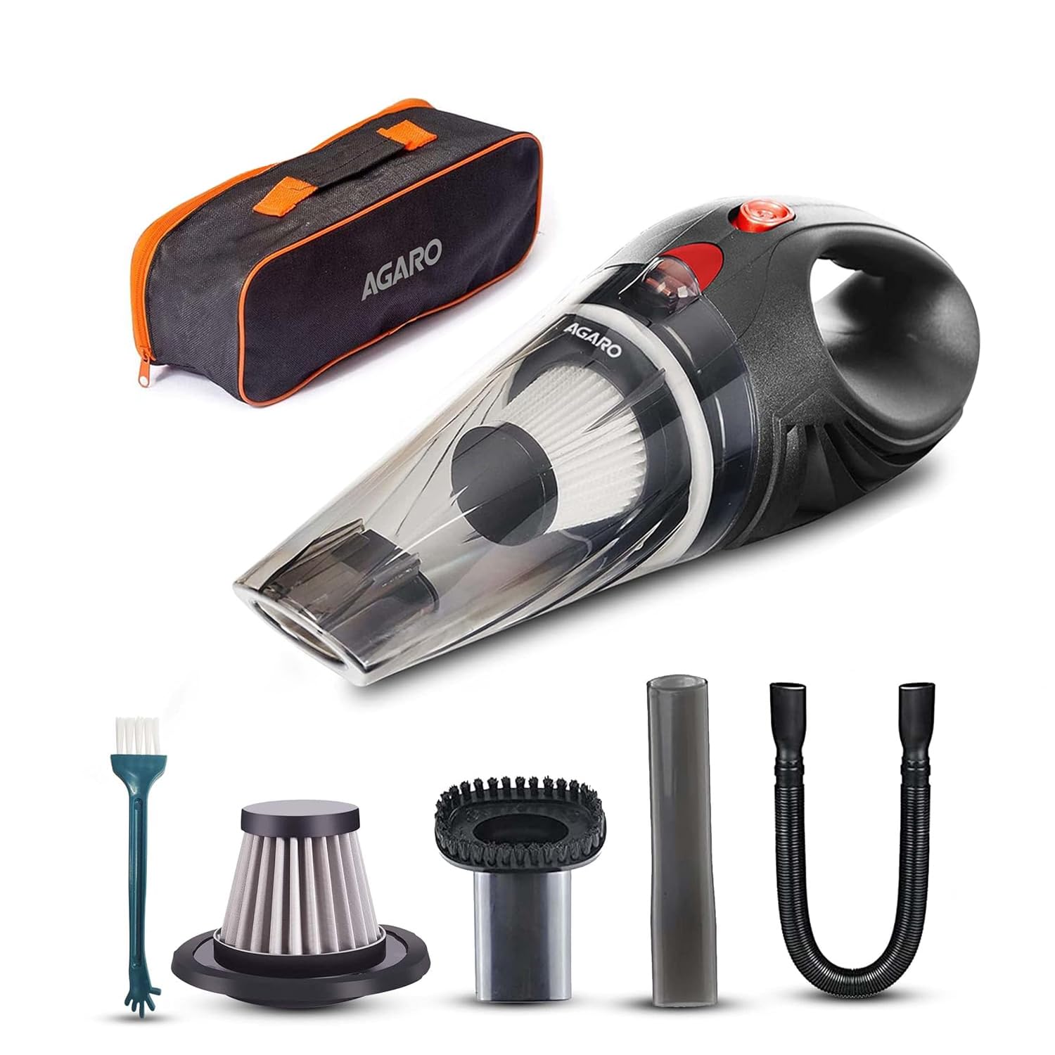 AGARO CV1077 Car Vacuum Cleaner, Portable, Handheld,12V DC /110W, 4.5KPA Power Socket, 14.7ft Long Cord, Stainless Steel Filter, Black AGARO CV1077 Car Vacuum Cleaner, Portable, Handheld,12V DC /110W, 4.5KPA Power Socket, 14.7ft Long Cord, Stainless Steel Filter, Black