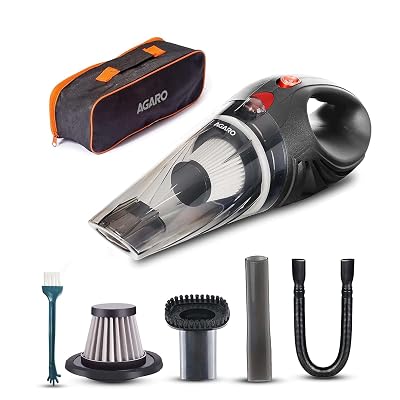 AGARO CV1077 Car Vacuum Cleaner, Portable, Handheld,12V DC /110W, 4.5KPA Power Socket, 14.7ft Long Cord, Stainless Steel