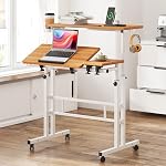 31.5" Mobile Stand Up Desk, Adjustable Standing with Wheels Home Office Workstation, Rolling Table Laptop Cart for Standing or Sitting with with Cup Holder and Hooks,Black
