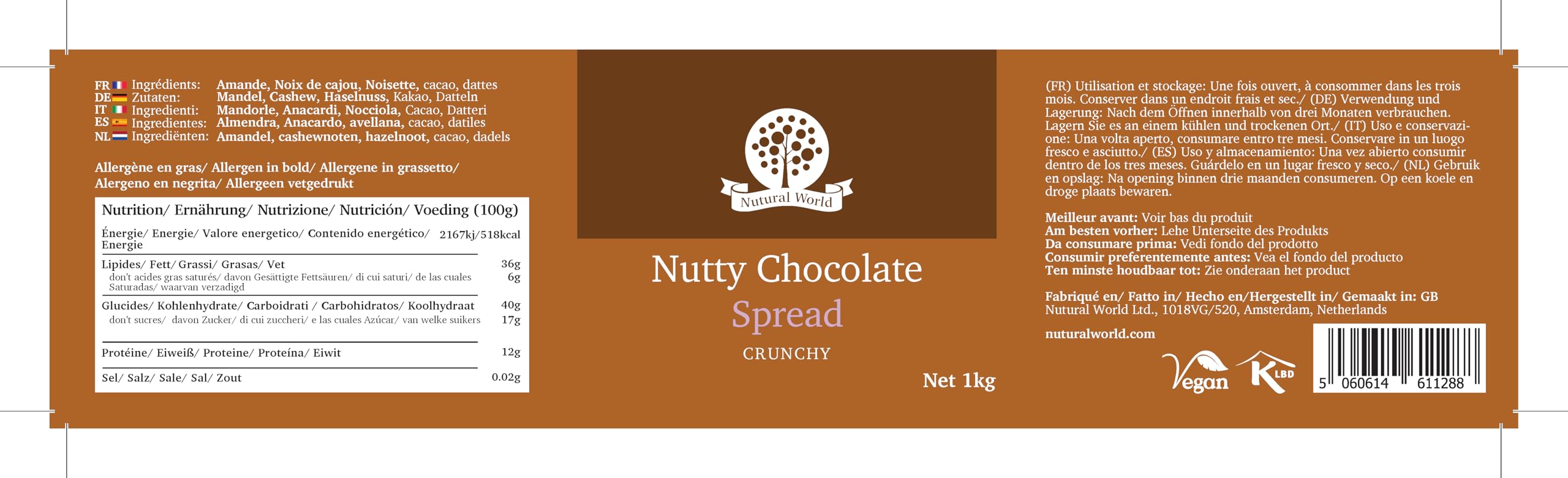 Nutural World - Crema De Chocolate Crujiente Con Nueces (1kg)