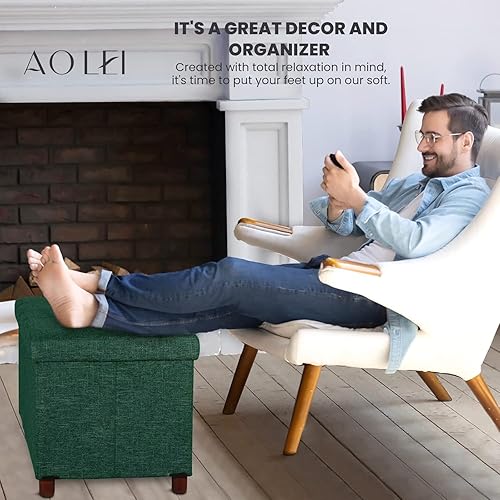 Miniatura 4 de Banco otomano de almacenamiento de 30 pulgadas, banco de almacenamiento con patas de madera para sala de estar, otomano, reposapiés, tapa extraíble