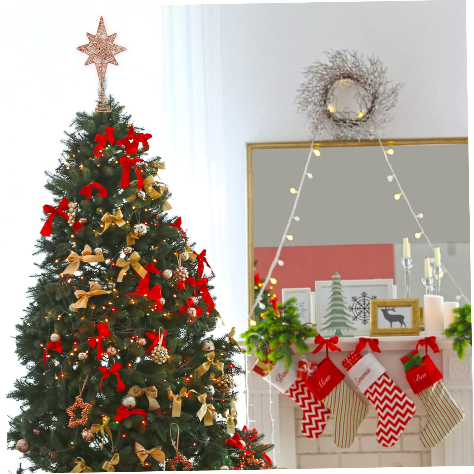 ifundom Lot De 3 Décorations De Sapin De Noël De Luxe Étoile À 8 Branches Enduit De Paillettes Robuste